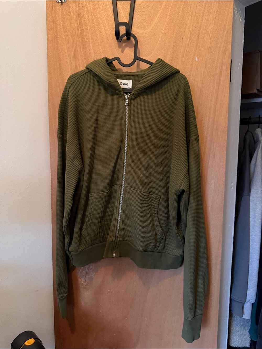 Elwood Olive Waffle-Knit Zip Hoodie